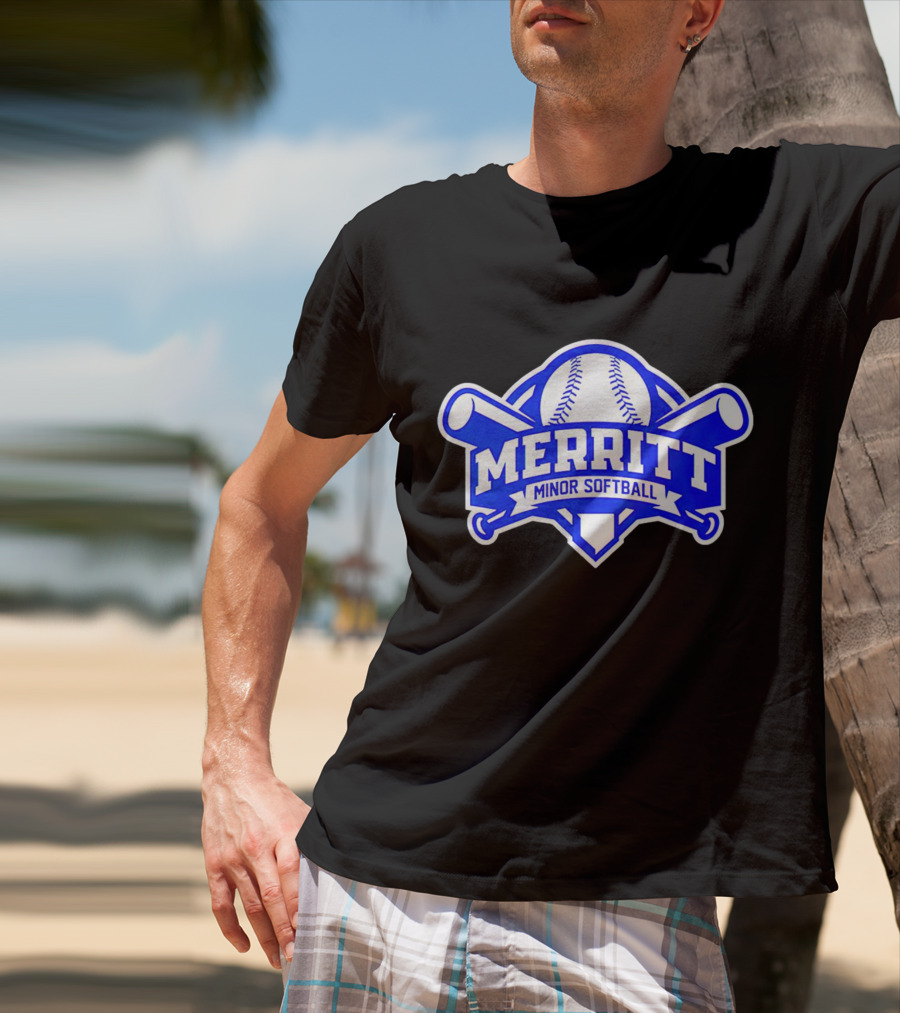 Merritt Minor Softball Baseball Crossed Bats Emblem T-Shirt