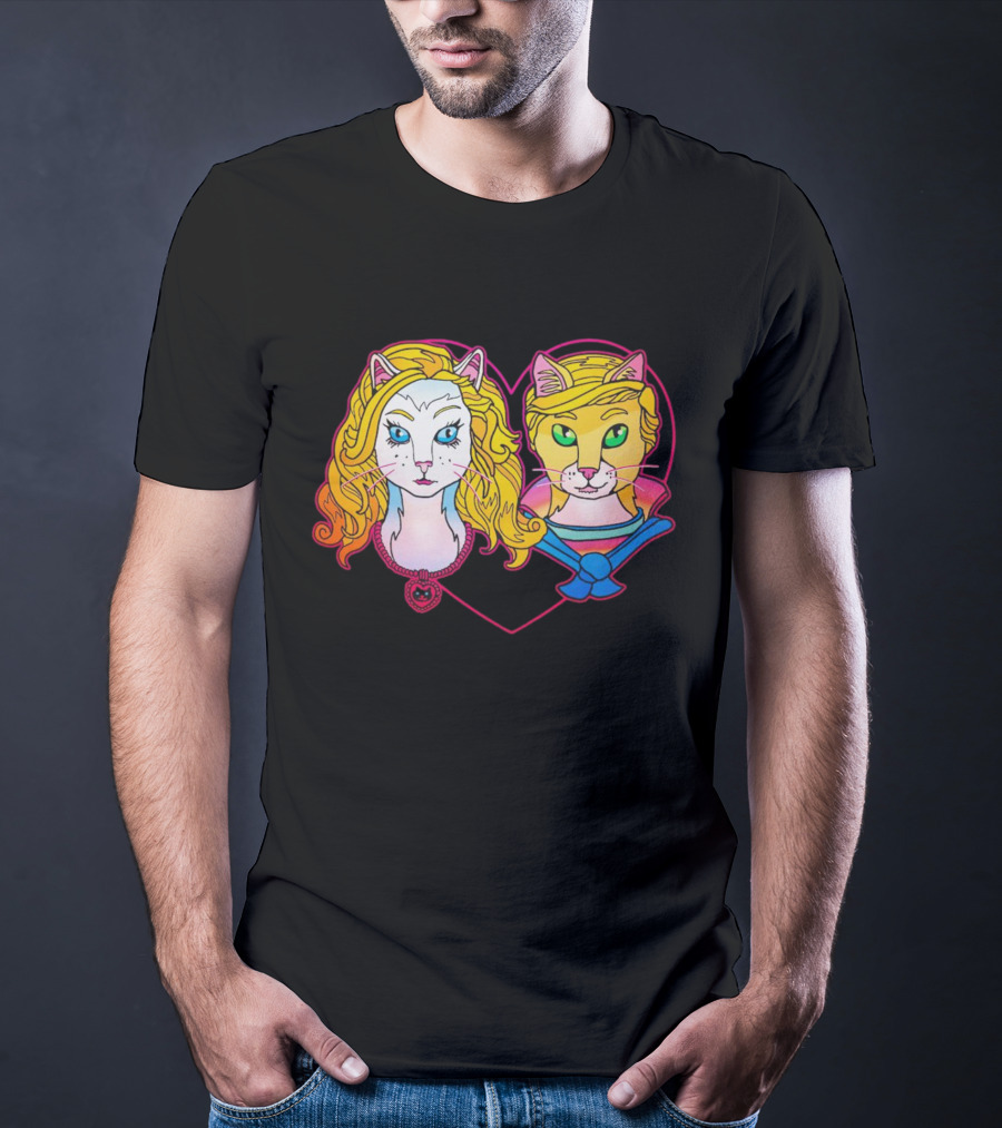 Barbcats Heart Neon Feline Duo Pop T-Shirt