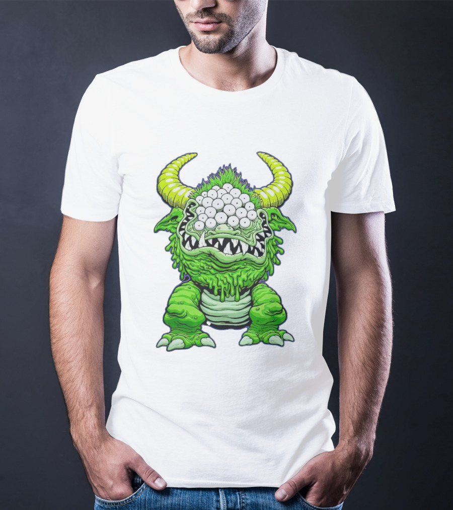 Black Beast Of Aaaarrgghh Multi-Eyed Green Monster With Horns T-Shirt