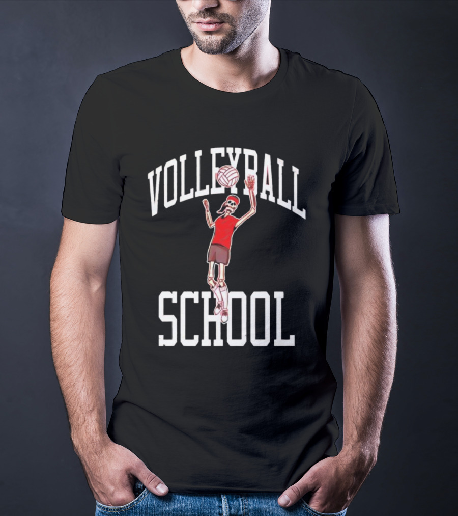 Volleyball School Skeleton Player Action Nebraska T-Shirt
