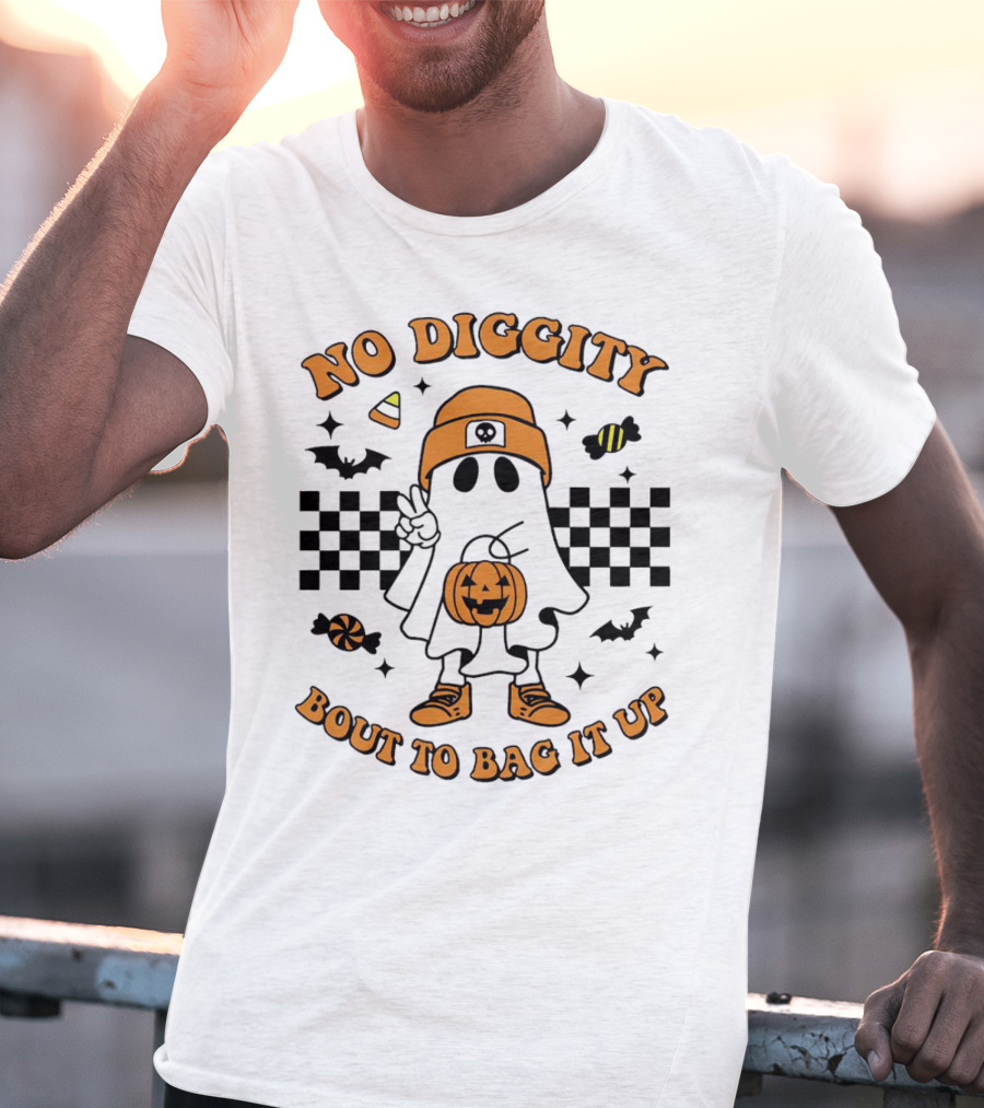 No Diggity Halloween Ghost Bout To Bag It Up With Candy And Pumpkins T-Shirt