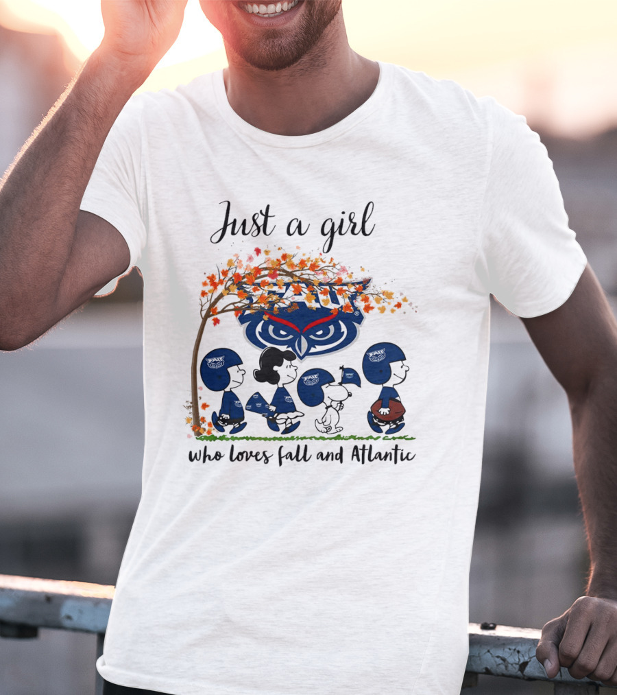 Just A Girl Who Loves Fall And Atlantic Peanuts Owl Football Team T-Shirt