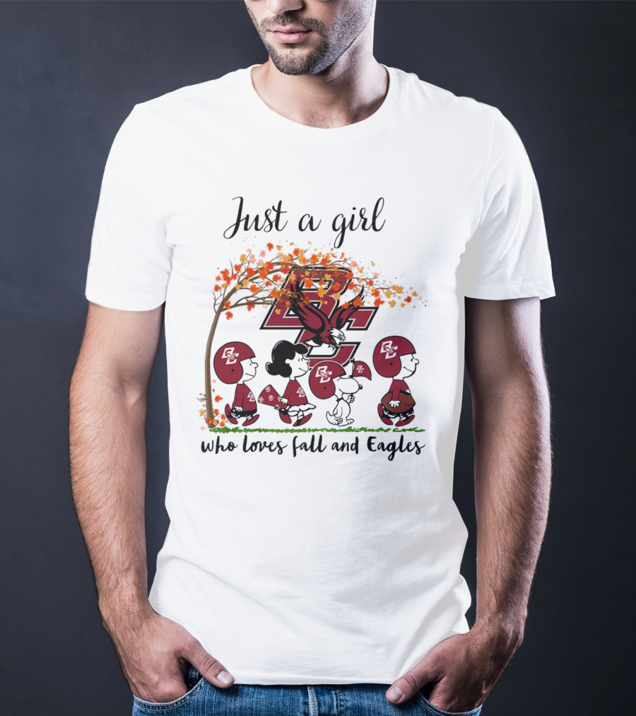 Just A Girl Who Loves Fall And Boston College Eagles Peanuts Cartoon T-Shirt