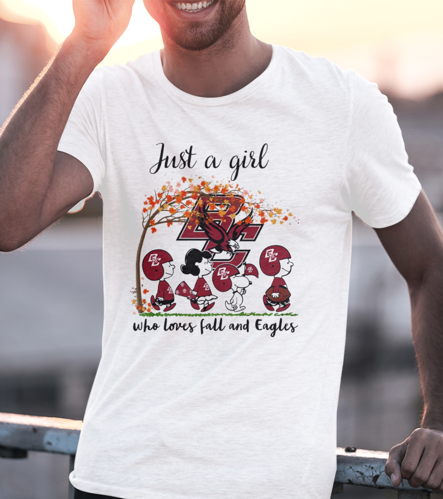 Just A Girl Who Loves Fall And Boston College Eagles Peanuts Cartoon T-Shirt