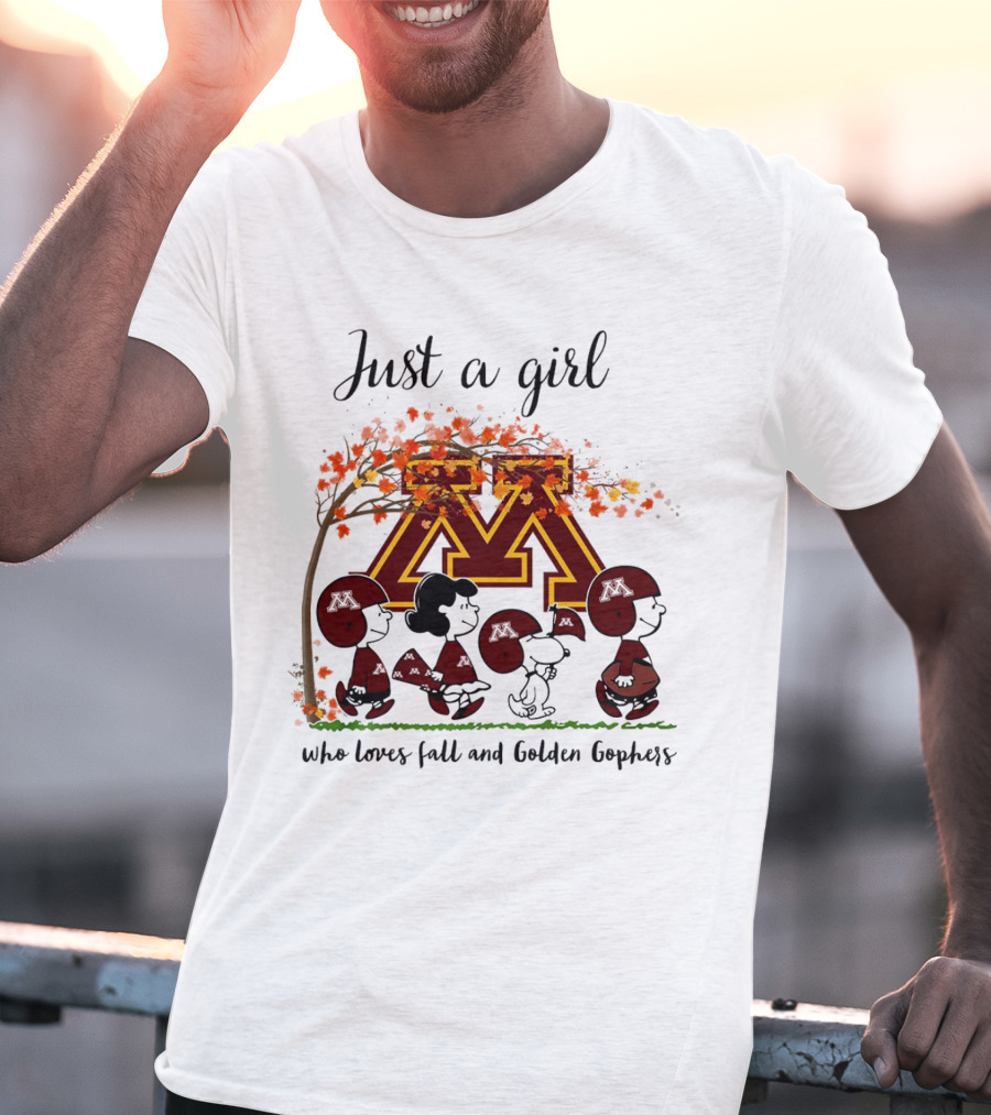 Just A Girl Who Loves Fall And Golden Gophers Peanuts Cartoon T-Shirt