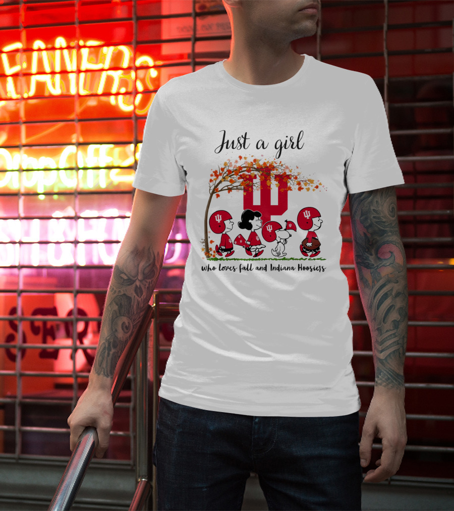 Just A Girl Who Loves Fall And Indiana Hoosiers Peanuts Cartoon T-Shirt