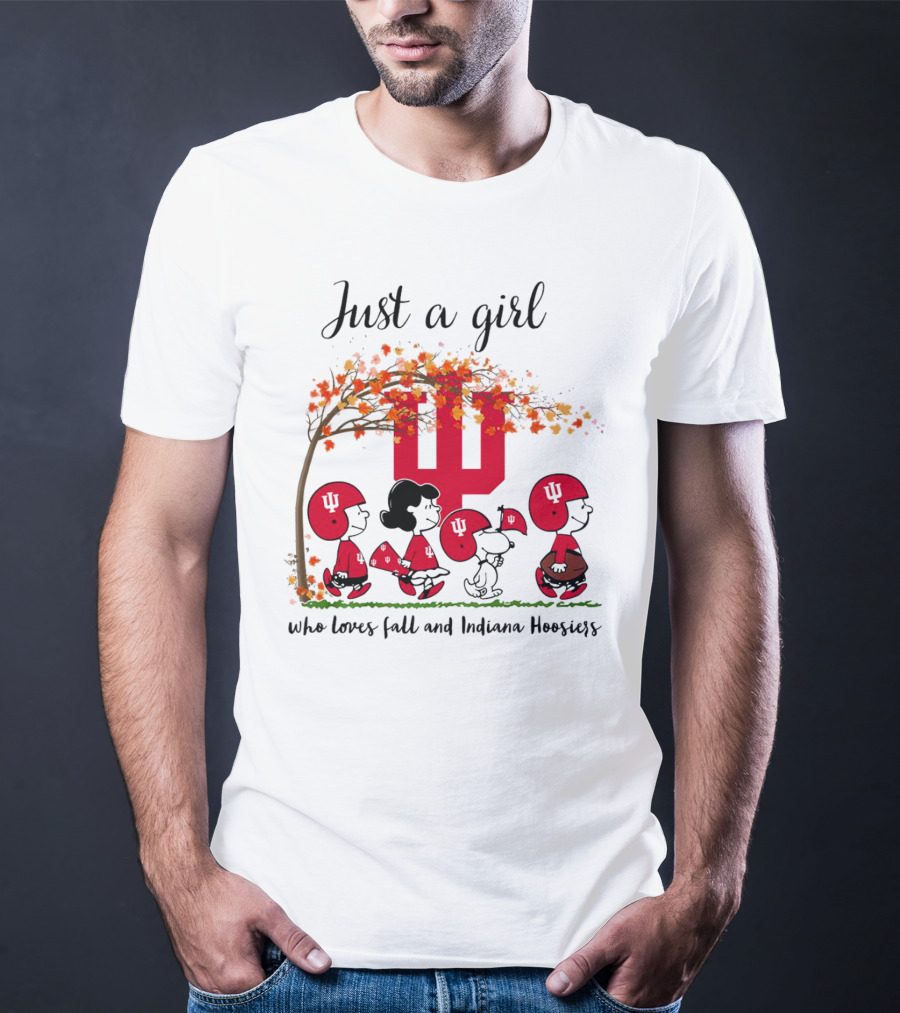 Just A Girl Who Loves Fall And Indiana Hoosiers Peanuts Cartoon T-Shirt