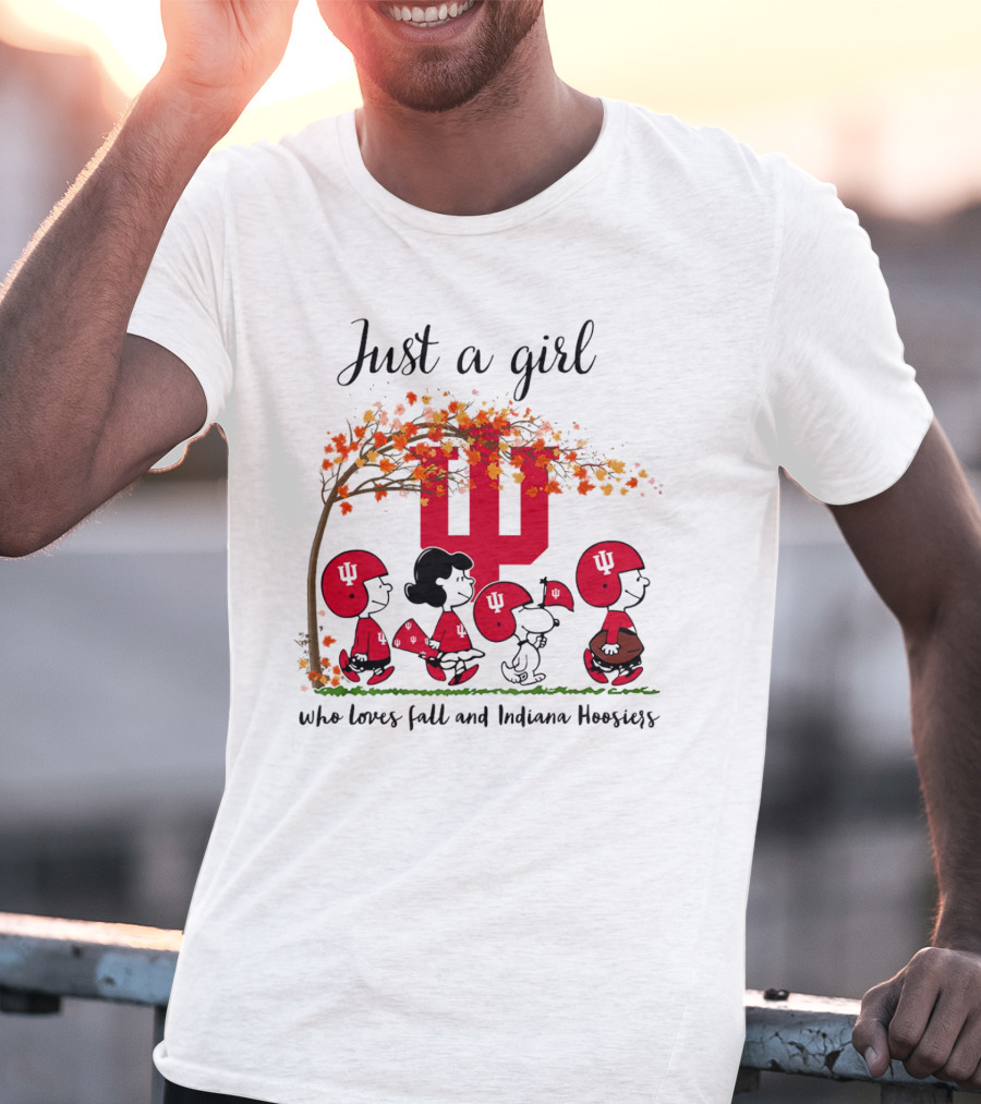 Just A Girl Who Loves Fall And Indiana Hoosiers Peanuts Cartoon T-Shirt