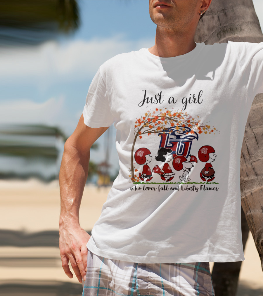 Just A Girl Who Loves Fall And Liberty Flames Peanuts Halloween T-Shirt