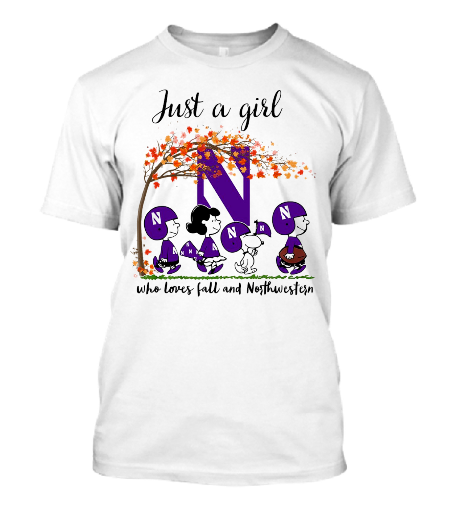 Just A Girl Who Loves Fall Northwestern Wildcats Peanuts Cartoon Halloween T-Shirt