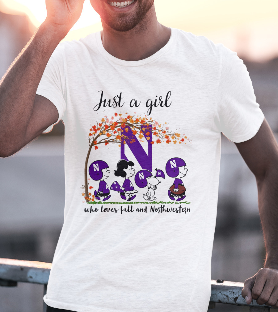 Just A Girl Who Loves Fall Northwestern Wildcats Peanuts Cartoon Halloween T-Shirt
