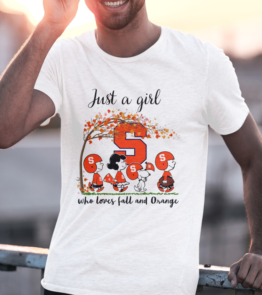 Just A Girl Who Loves Fall And Orange Peanuts Cartoon Halloween Football Leaves T-Shirt
