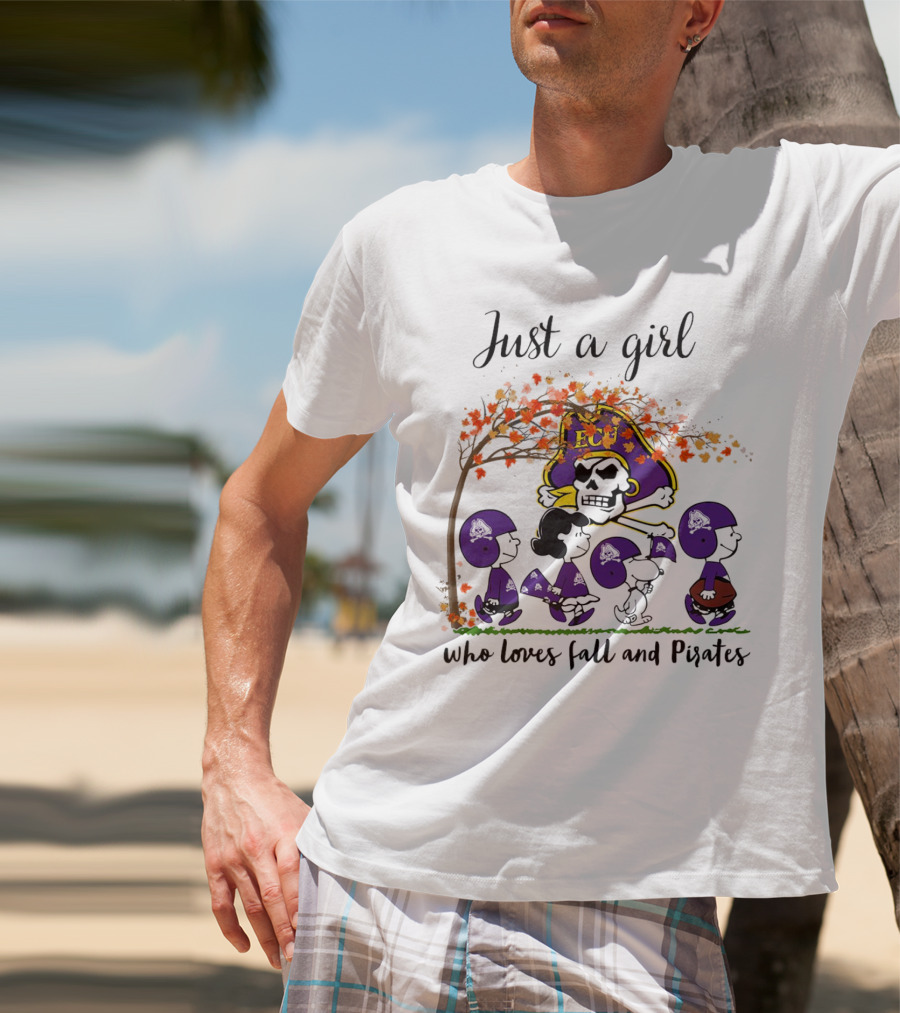 Just A Girl Who Loves Fall And Pirates Peanuts Cartoon Halloween ECU T-Shirt