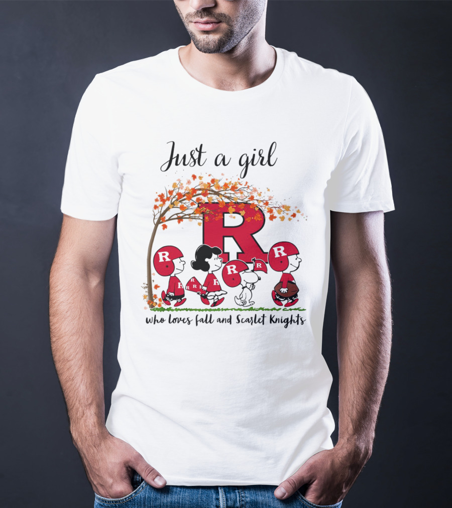 Just A Girl Who Loves Fall Scarlet Knights Peanuts Cartoon T-Shirt