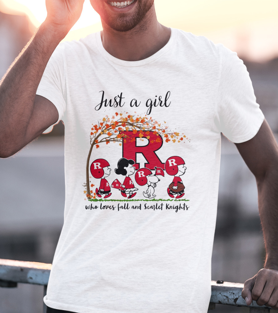 Just A Girl Who Loves Fall Scarlet Knights Peanuts Cartoon T-Shirt