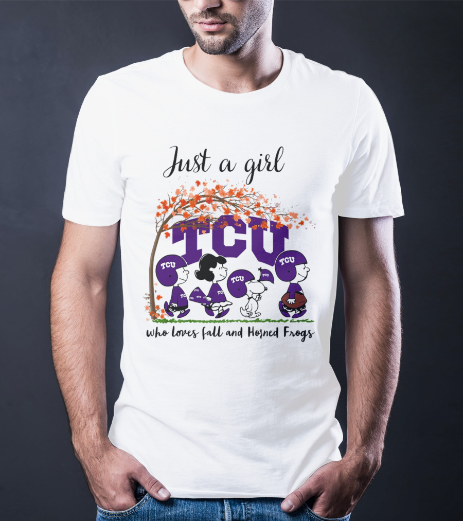 Just A Girl Who Loves Fall TCU Horned Frogs Peanuts Cartoon T-Shirt