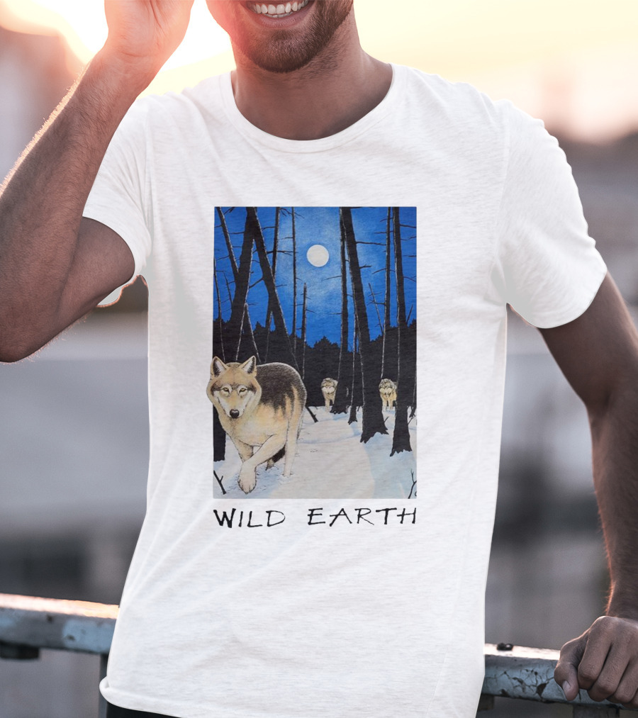 Wild Earth Wolves Under Moonlit Forest T-Shirt
