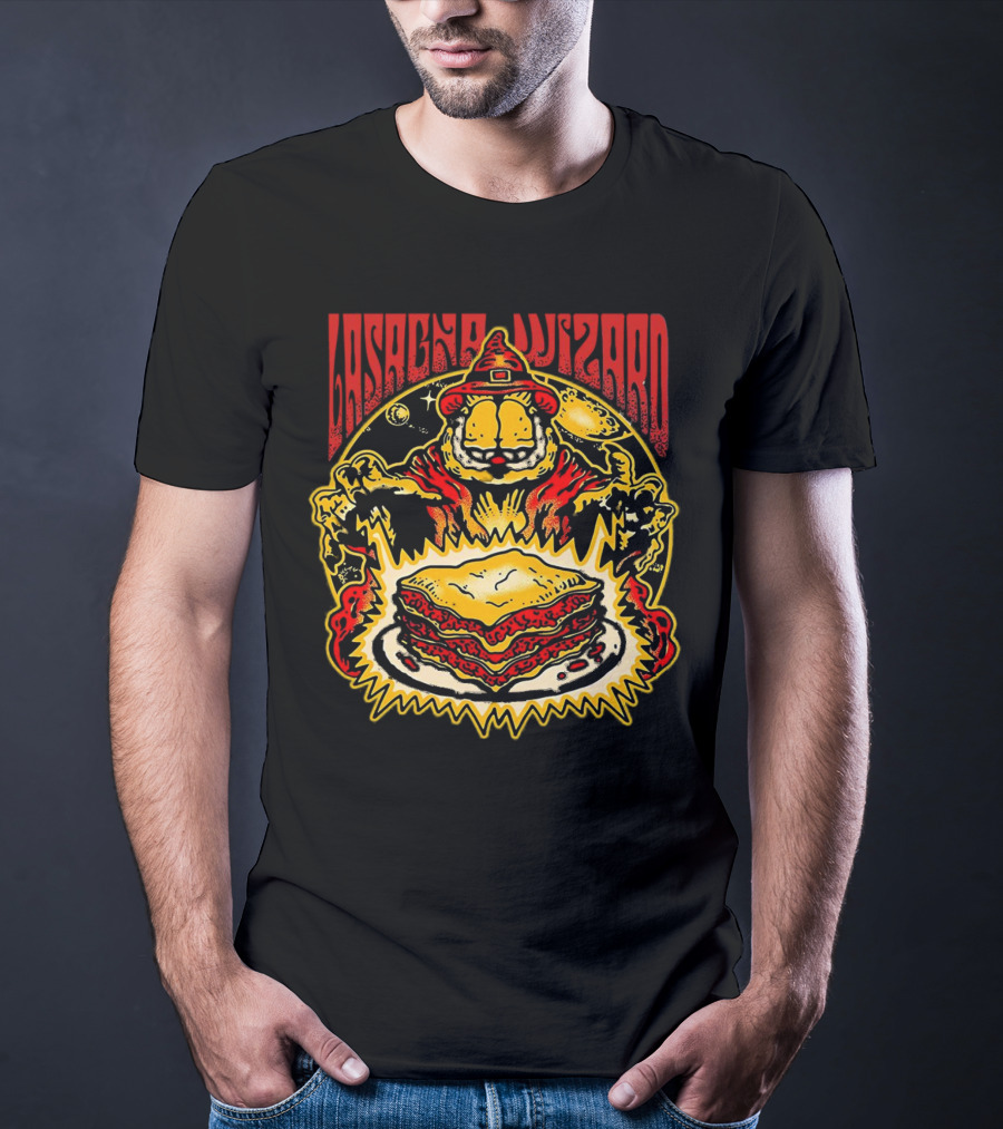 Lasagna Wizard Garfield Magic Plate Cosmic Cat Fantasy T-Shirt
