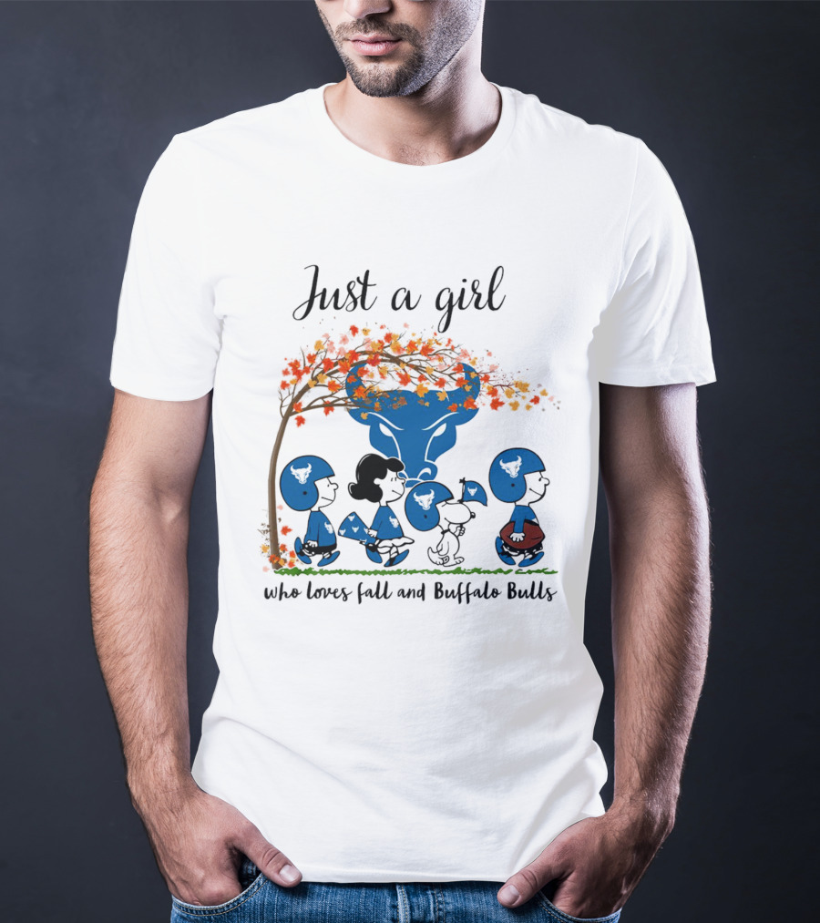Just A Girl Who Loves Fall And Buffalo Bulls Peanuts Cartoon T-Shirt