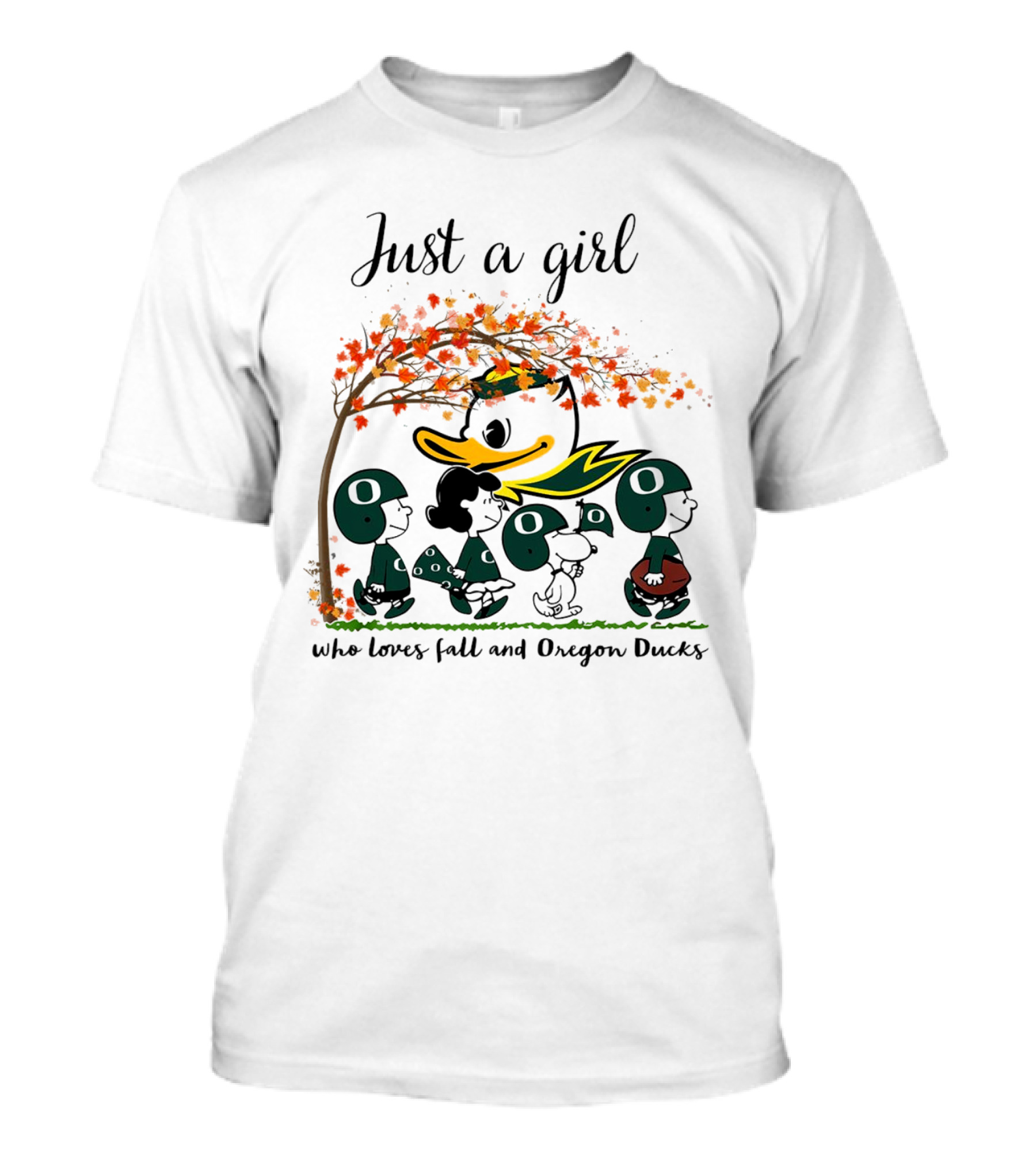 Just A Girl Who Loves Fall And Oregon Ducks Peanuts Cartoon T-Shirt