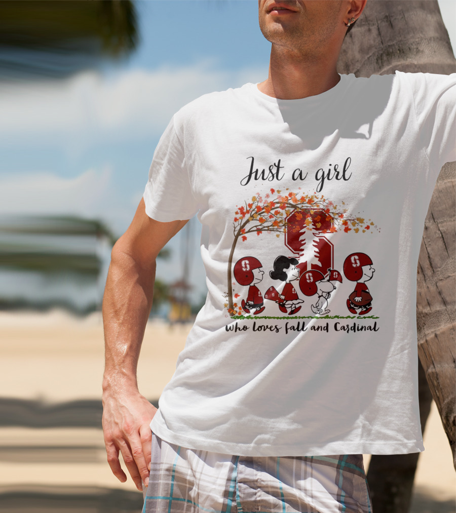 Just A Girl Who Loves Fall And Cardinal Peanuts Cartoon Football T-Shirt