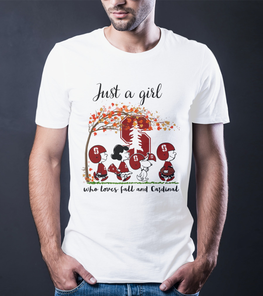 Just A Girl Who Loves Fall And Cardinal Peanuts Cartoon Football T-Shirt