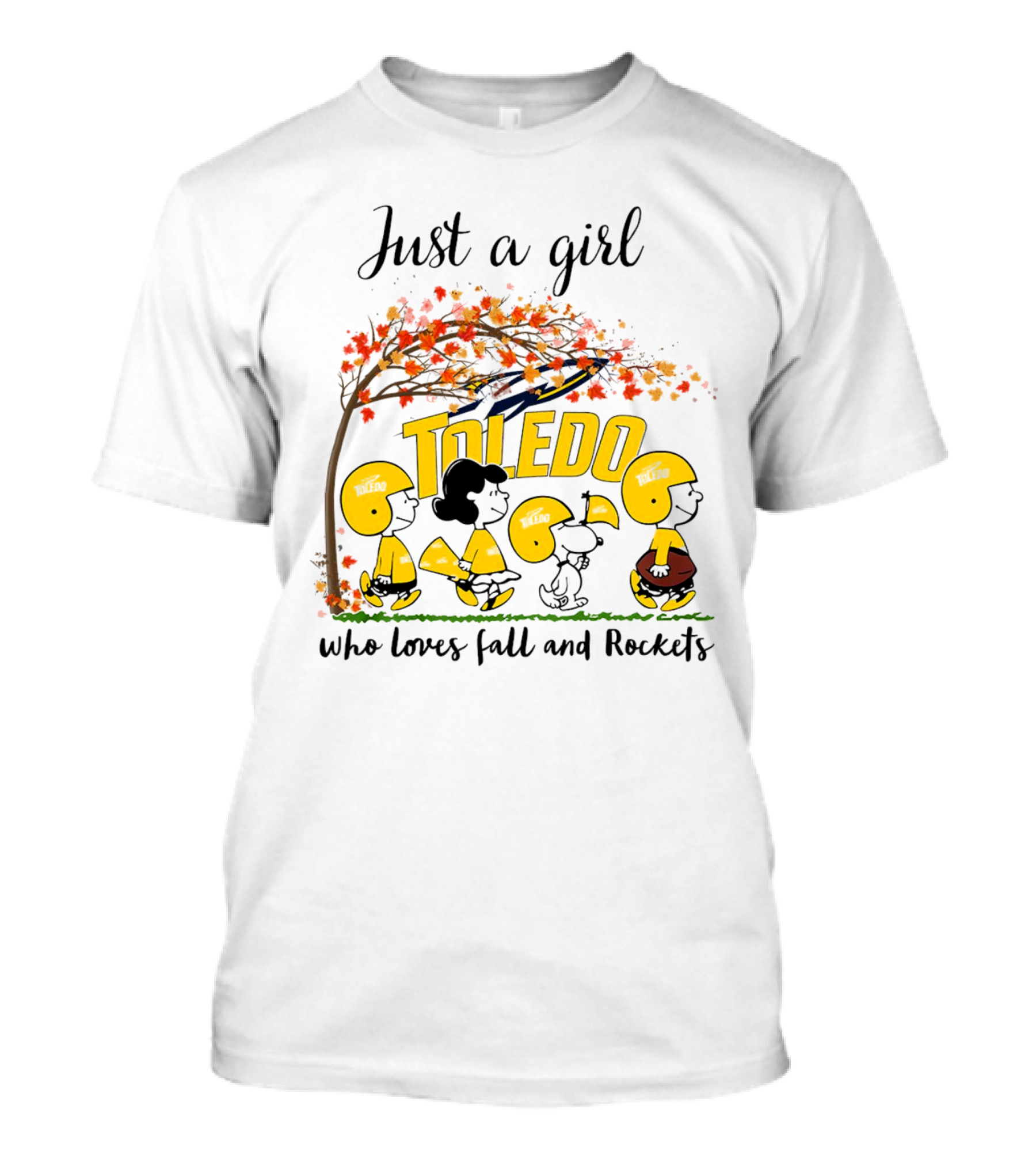 Just A Girl Who Loves Fall And Toledo Rockets Peanuts Cartoon T-Shirt