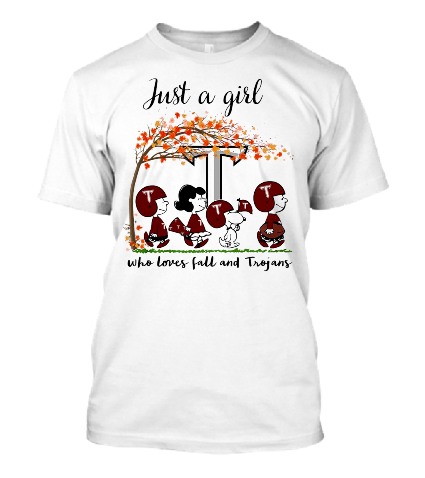 Just A Girl Who Loves Fall And Trojans Peanuts Cartoon T-Shirt