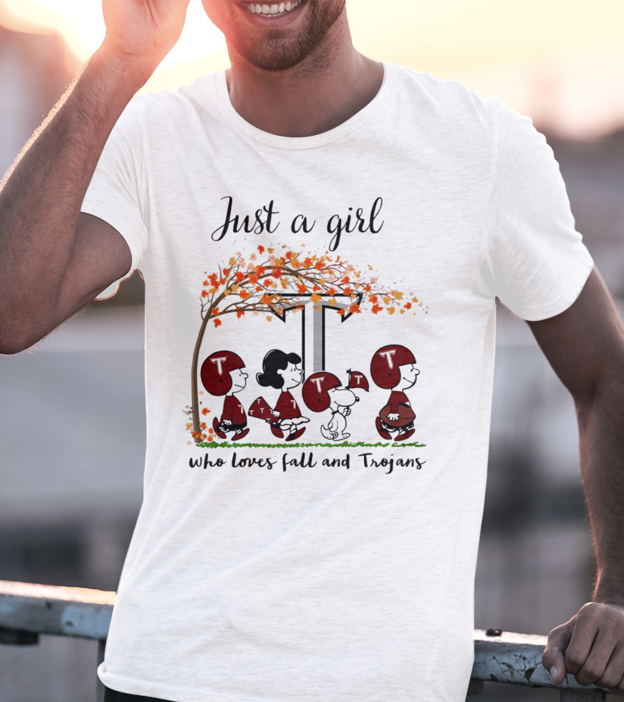 Just A Girl Who Loves Fall And Trojans Peanuts Cartoon T-Shirt