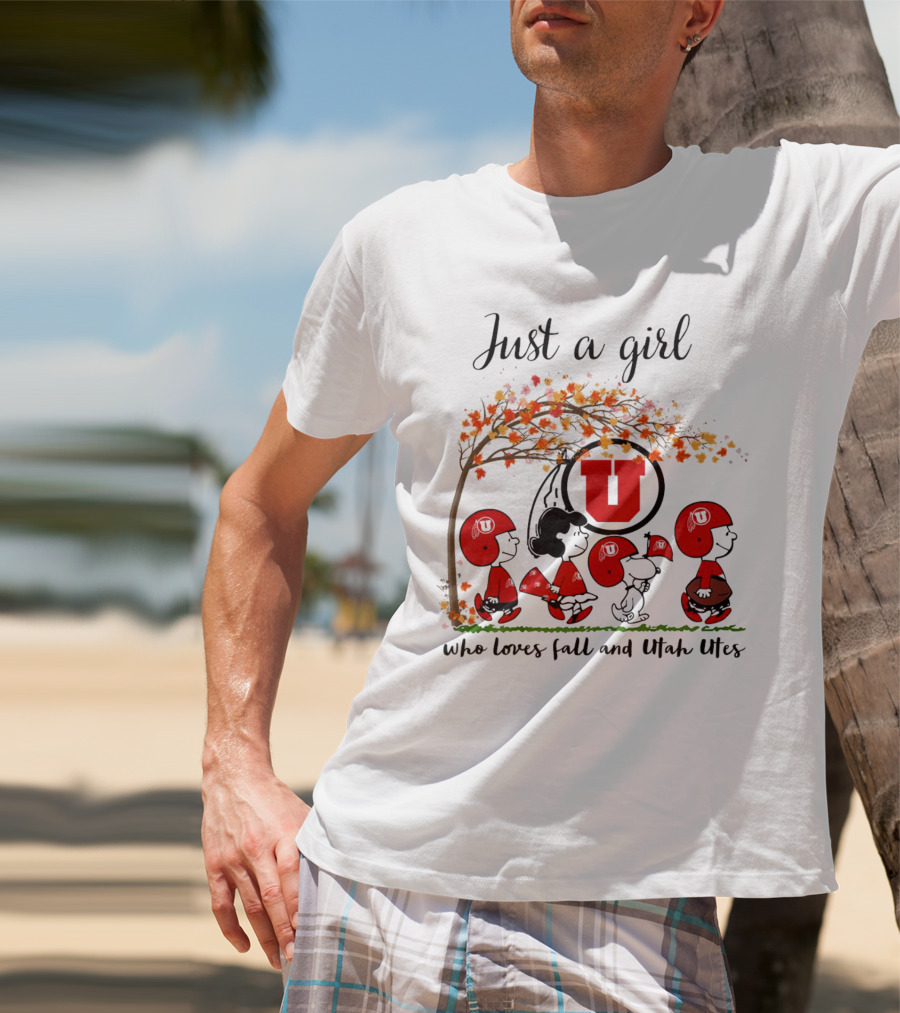 Just A Girl Who Loves Fall And Utah Utes Peanuts Cartoon T-Shirt