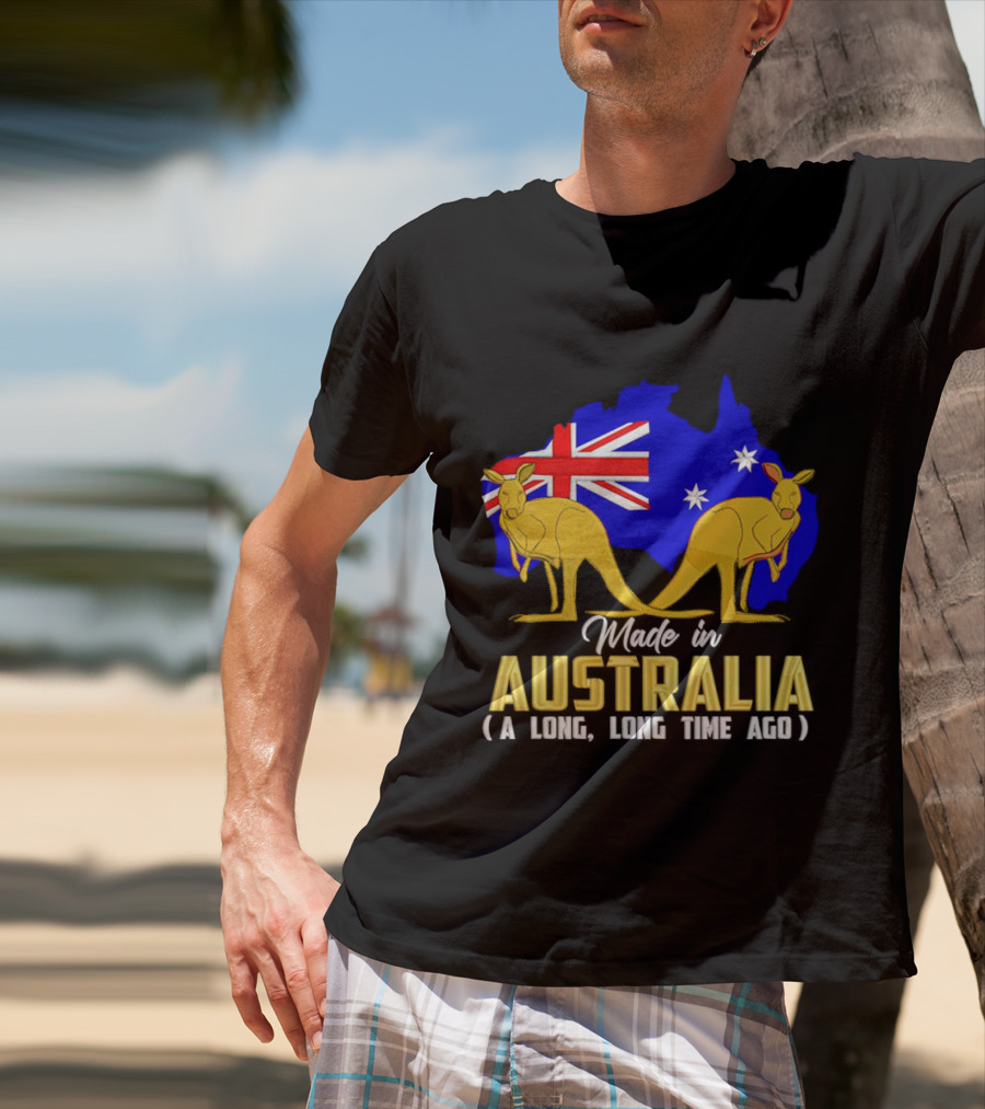 Made In Australia A Long Time Ago With Kangaroos And Australia Map Flag T-Shirt