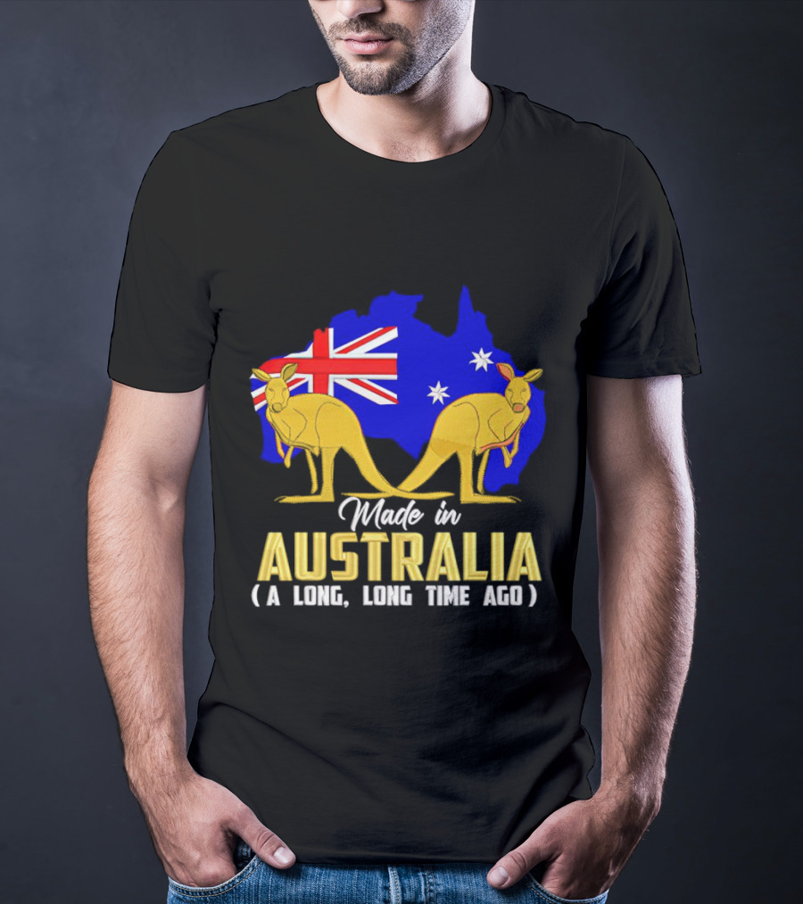Made In Australia A Long Time Ago With Kangaroos And Australia Map Flag T-Shirt