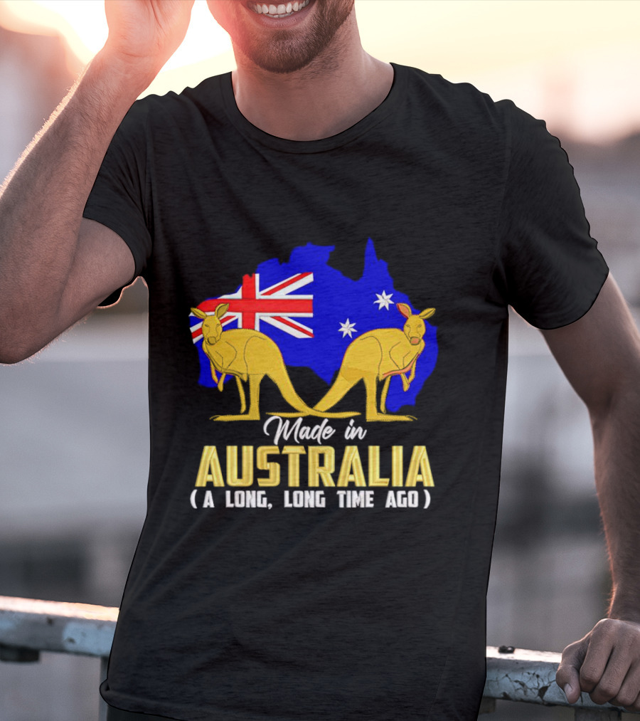 Made In Australia A Long Time Ago With Kangaroos And Australia Map Flag T-Shirt