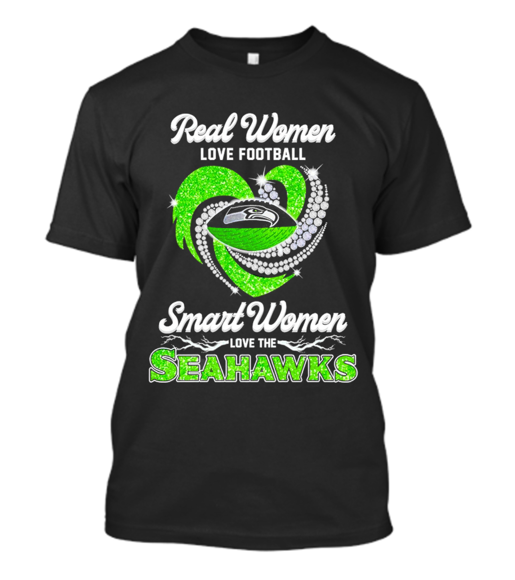 Seattle Seahawks Real Women Love Football Smart Women Love The Seahawks Diamond Love T-Shirt