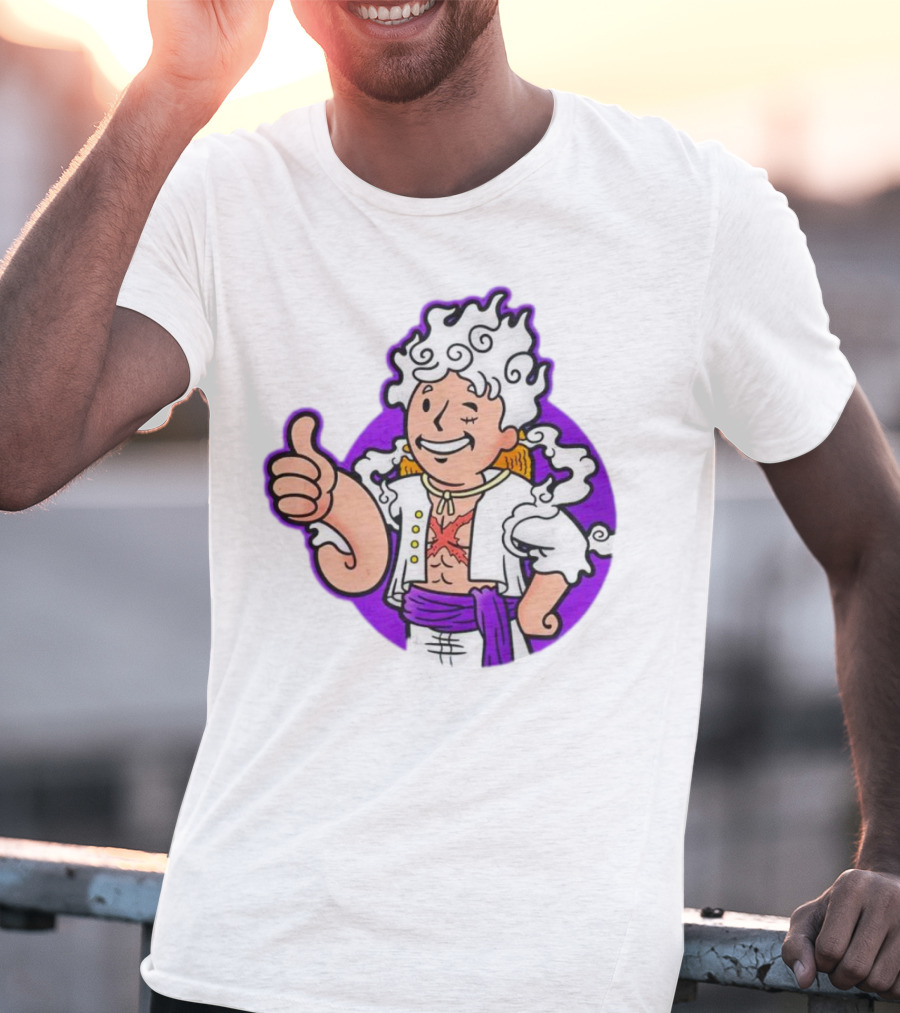 Luffy Sun God Boy Nika One Piece Vault Boy Mashup T-Shirt