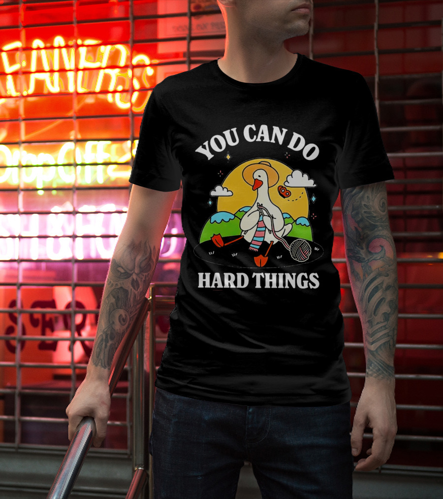 Duck You Can Hard Things Teacher Happy Duck In Hat With Scarf And Whistle T-Shirt