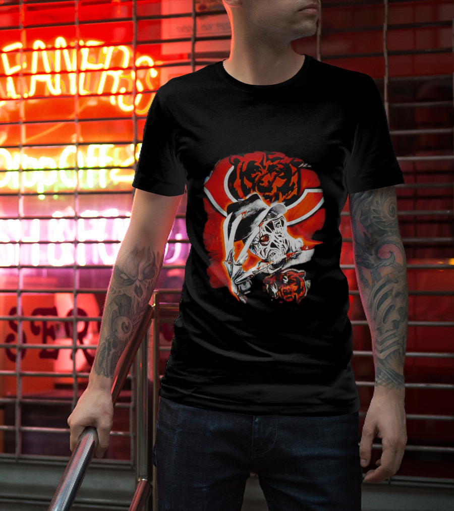 Freddy Krueger Chicago Bears Halloween Horror Crossover T-Shirt