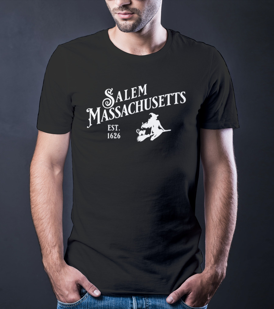 Hocus Pocus Salem Massachusetts 1626 Witch Halloween Broomstick Cat Moon T-Shirt
