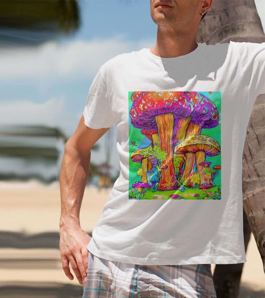 Multi Color Psychedelic Forest Mushrooms Fantasy T-Shirt