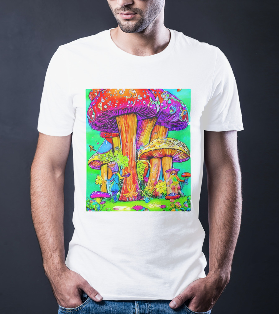 Multi Color Psychedelic Forest Mushrooms Fantasy T-Shirt