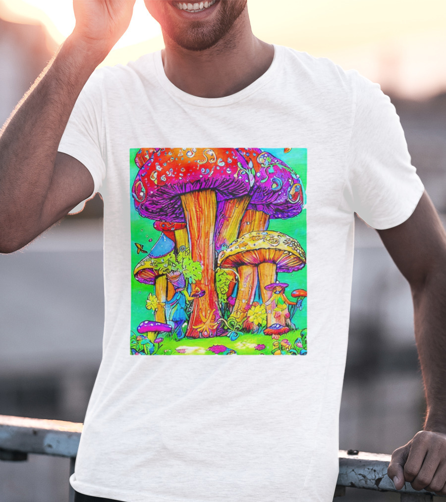 Multi Color Psychedelic Forest Mushrooms Fantasy T-Shirt