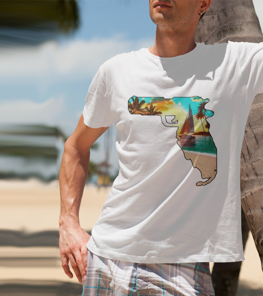 Florida Sunset Beach Sailboat Gun Shape T-Shirt