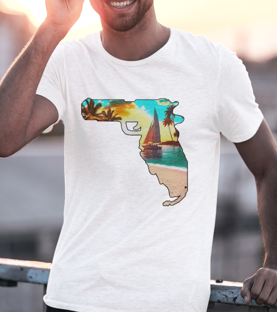 Florida Sunset Beach Sailboat Gun Shape T-Shirt