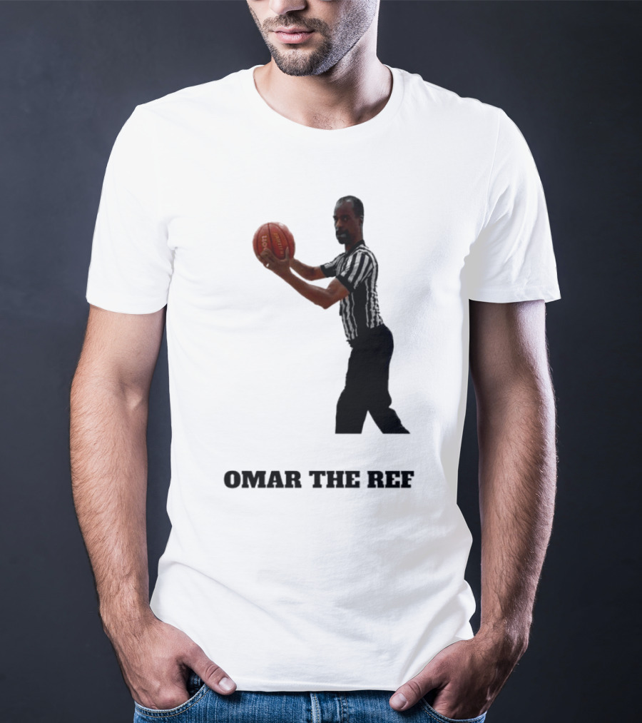 Omar The Ref Holding Basketball In Striped Uniform T-Shirt