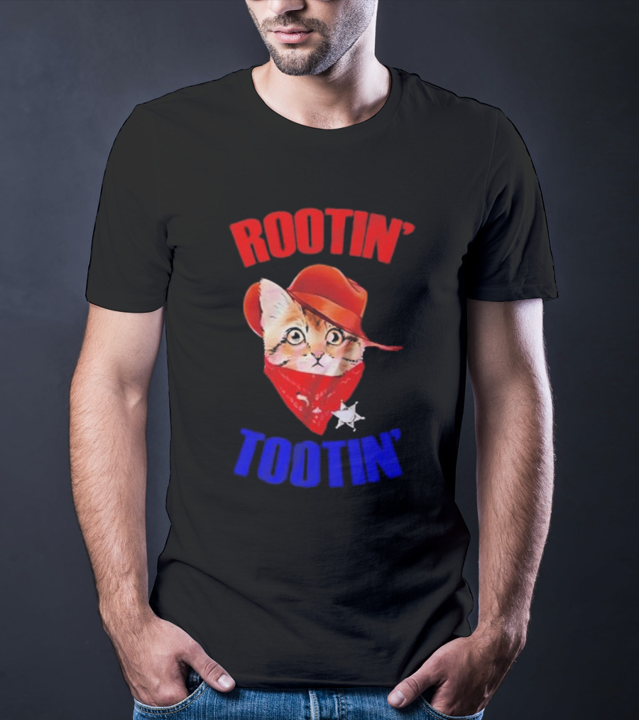 Rootin Tootin Cat Cowboy Vintage Red Hat And Bandana With Sheriff Star T-Shirt