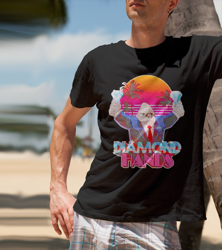 Diamond Hands Gorilla In Suit With Dollars And Vintage Sunset Background T-Shirt