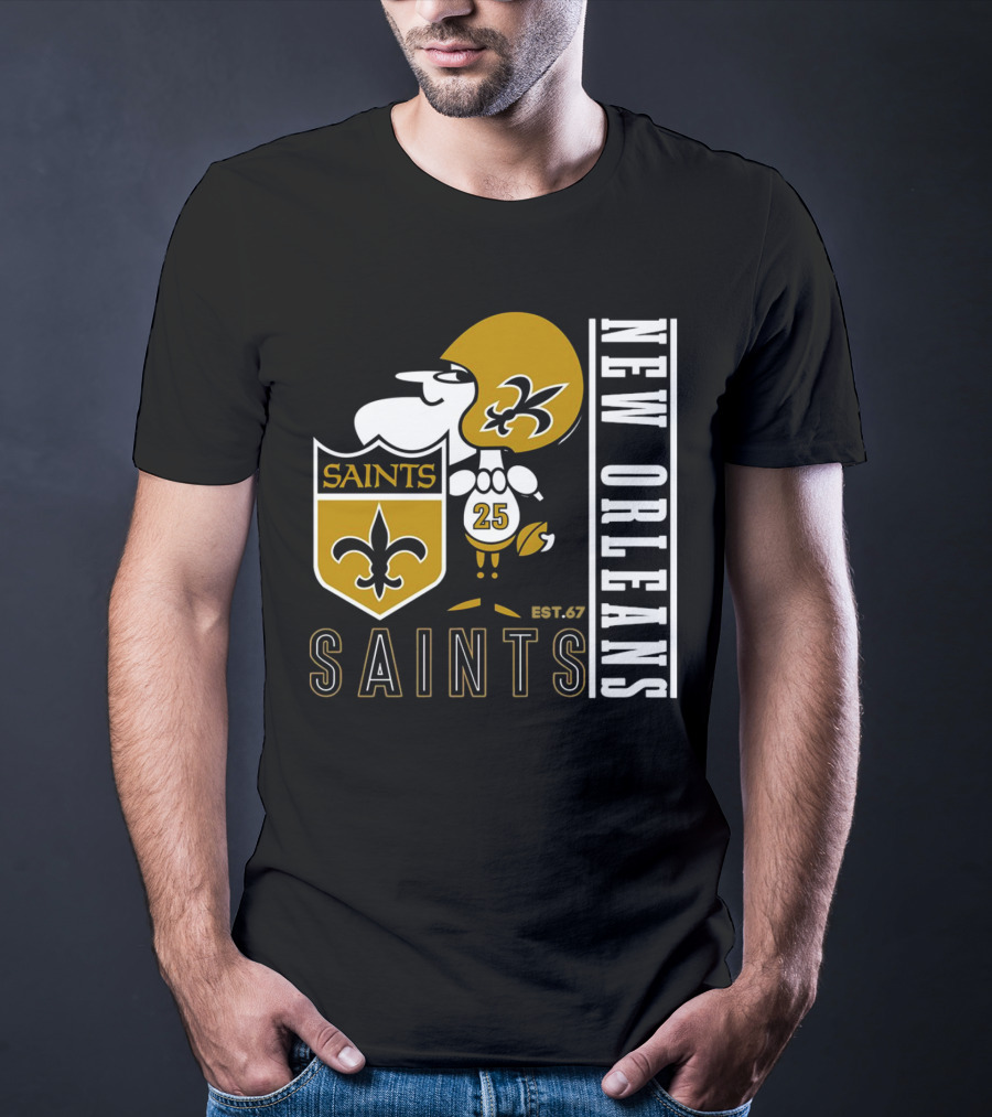 New Orleans Saints Est.67 Mascot With Shield And Fleur-de-Lis T-Shirt