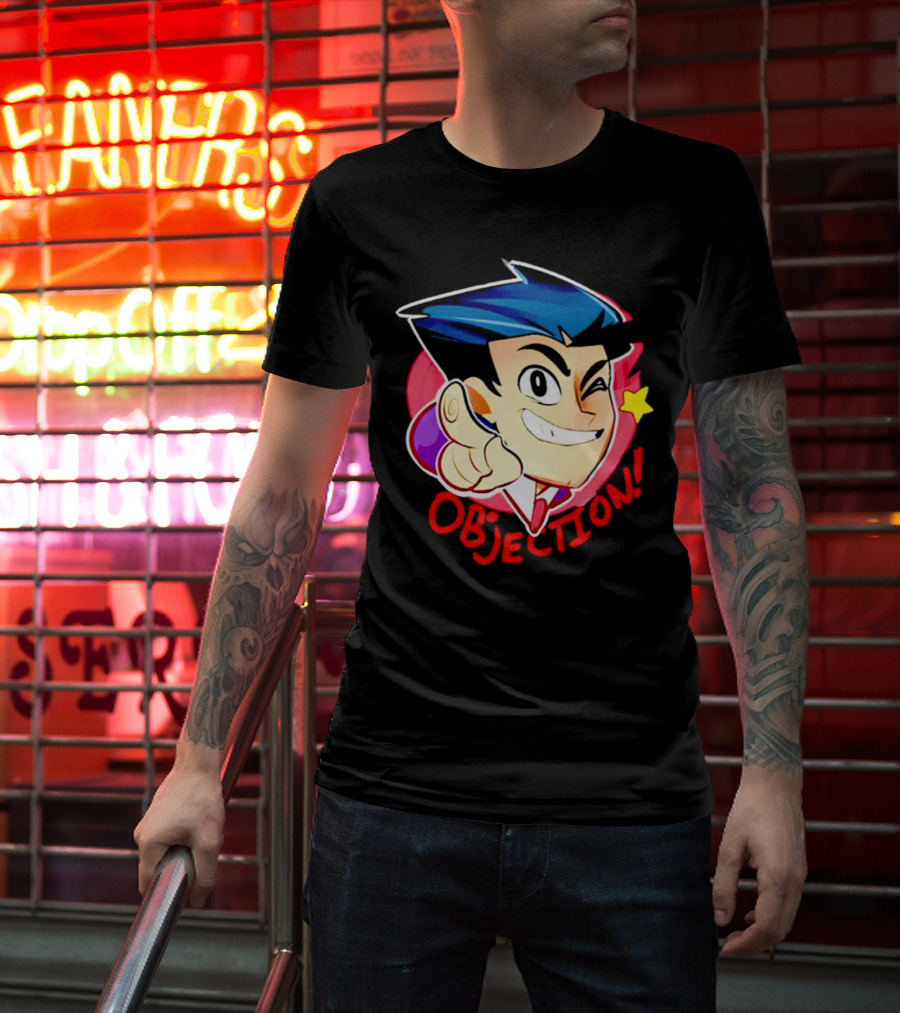 Phoenix Wright Ace Attorney Objection Winking Pose T-Shirt