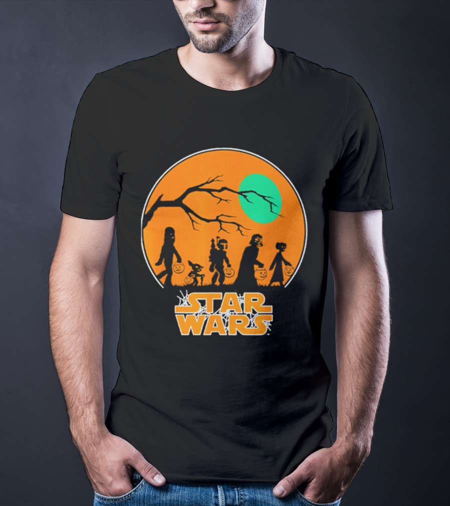 Star Wars Halloween Trick-or-Treating Silhouette Moon T-Shirt
