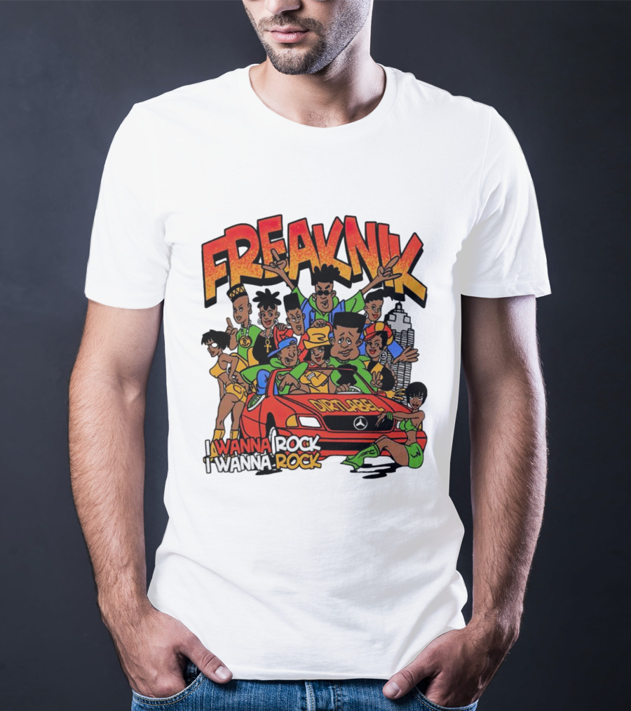 FreakNik I Wanna Rock Cartoon Characters In Red Car T-Shirt